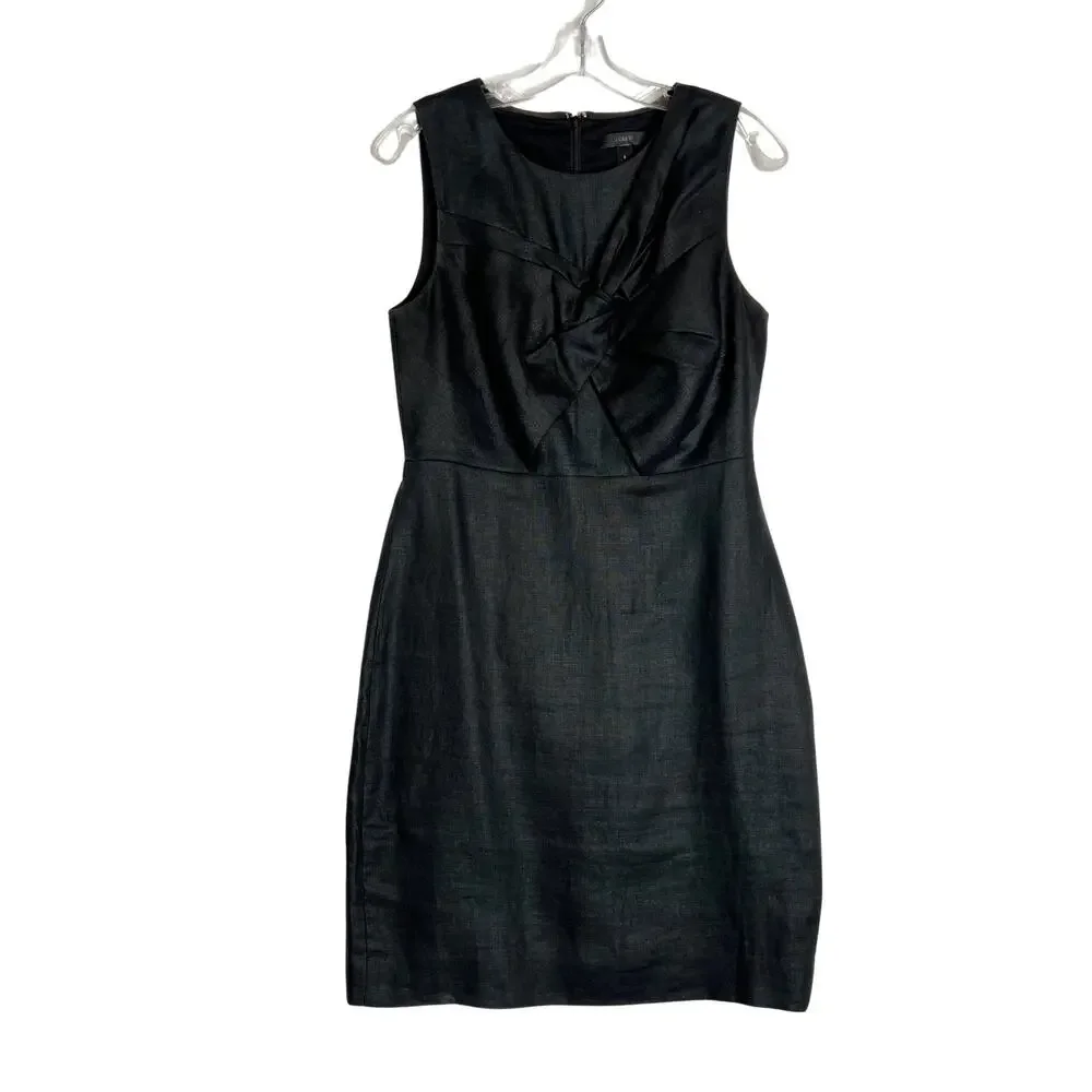 J Crew Drape Knot Sheath Dress Irish Linen Sleeveless Black Womens 6